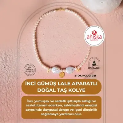 Sertifikalı İnci Gümüş Lale Aparatlı Doğal Taş Kolye (SK021) - Doğal Taş (1)