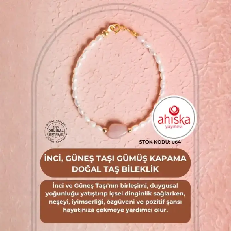 Sertifikalı İnci, Güneş Taşı Gümüş Kapama Doğal Taş Bileklik (SK064) - 2