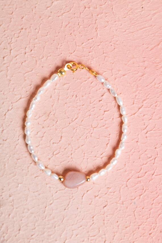 Sertifikalı İnci, Güneş Taşı Gümüş Kapama Doğal Taş Bileklik (SK:064) - 1