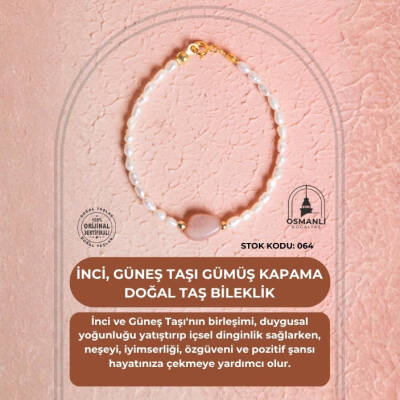 Sertifikalı İnci, Güneş Taşı Gümüş Kapama Doğal Taş Bileklik (SK:064) - 2