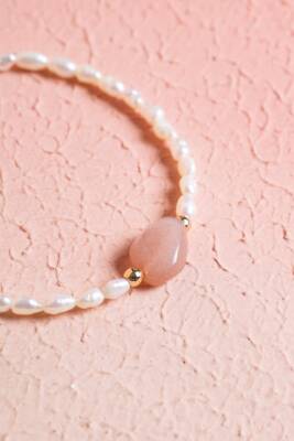 Sertifikalı İnci, Güneş Taşı Gümüş Kapama Doğal Taş Bileklik (SK:064) - 3