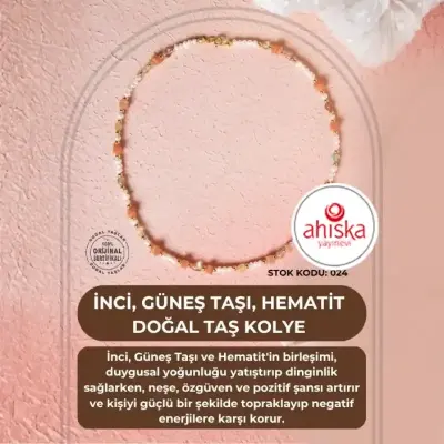 Sertifikalı İnci, Güneş Taşı, Hematit Doğal Taş Kolye (SK024) - Doğal Taş (1)