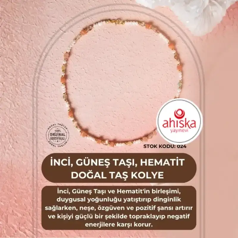 Sertifikalı İnci, Güneş Taşı, Hematit Doğal Taş Kolye (SK024) - 2
