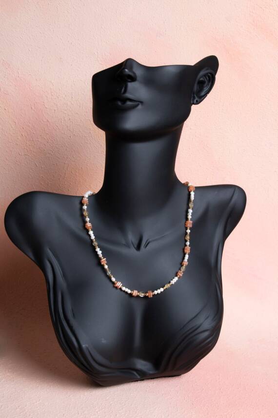 Sertifikalı İnci, Güneş Taşı, Hematit Doğal Taş Kolye (SK:024) - 3