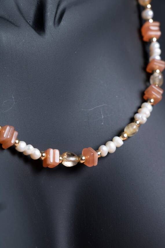 Sertifikalı İnci, Güneş Taşı, Hematit Doğal Taş Kolye (SK:024) - 4