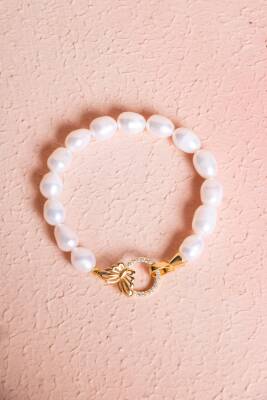 Sertifikalı İnci & Kelebek Figürlü Gümüş Aparatlı Doğal Taş Bileklik (SK:051) - Osmanlı Doğal Taş