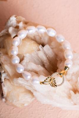 Sertifikalı İnci & Kelebek Figürlü Gümüş Aparatlı Doğal Taş Bileklik (SK:051) - 5