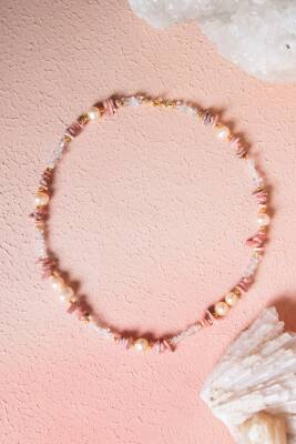 Sertifikalı İnci, Kuvars, Rodokrozit Doğal Taş Kolye (SK:025) - Osmanlı Doğal Taş