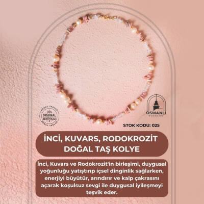 Sertifikalı İnci, Kuvars, Rodokrozit Doğal Taş Kolye (SK:025) - 2