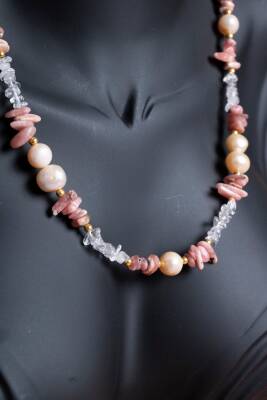 Sertifikalı İnci, Kuvars, Rodokrozit Doğal Taş Kolye (SK:025) - 3