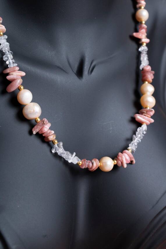 Sertifikalı İnci, Kuvars, Rodokrozit Doğal Taş Kolye (SK:025) - 3