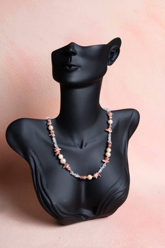 Sertifikalı İnci, Kuvars, Rodokrozit Doğal Taş Kolye (SK:025) - 4