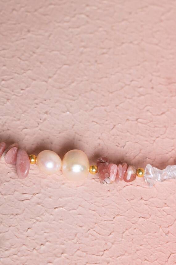 Sertifikalı İnci, Kuvars, Rodokrozit Doğal Taş Kolye (SK:025) - 5