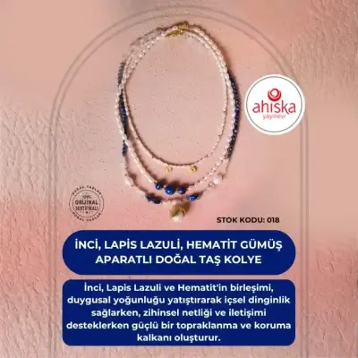 Sertifikalı İnci, Lapis Lazuli, Hematit Gümüş Aparatlı Doğal Taş Kolye (SK018) - Doğal Taş (1)