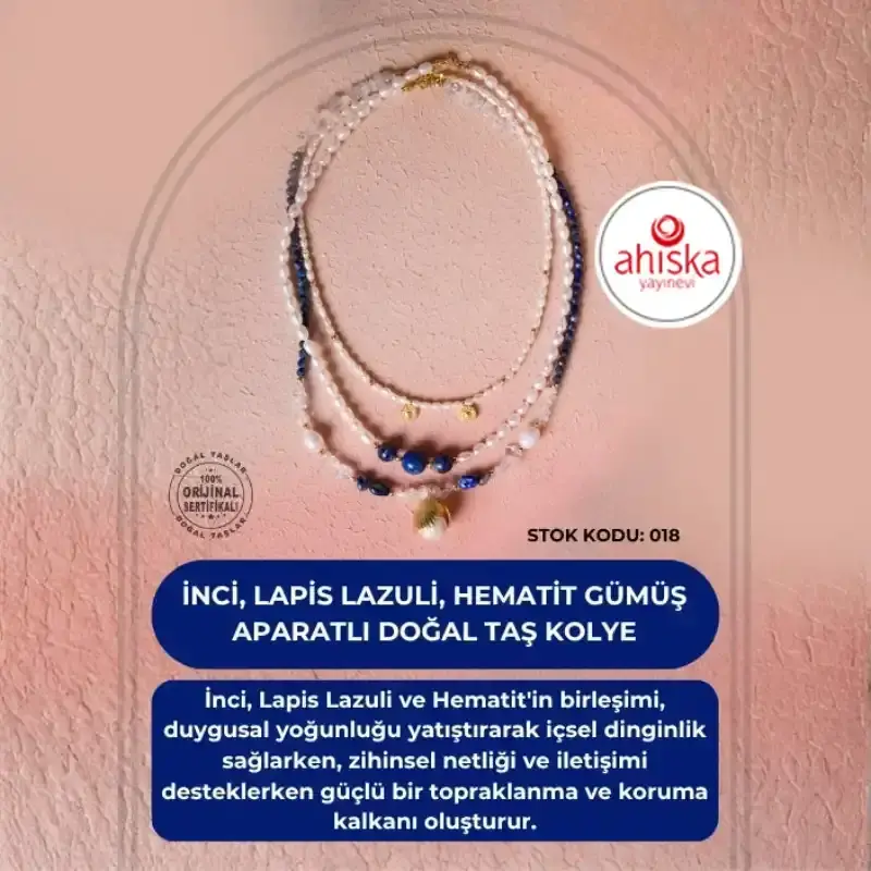 Sertifikalı İnci, Lapis Lazuli, Hematit Gümüş Aparatlı Doğal Taş Kolye (SK018) - 2