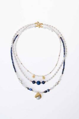Sertifikalı İnci, Lapis Lazuli, Hematit Gümüş Aparatlı Doğal Taş Kolye (SK018) - 4
