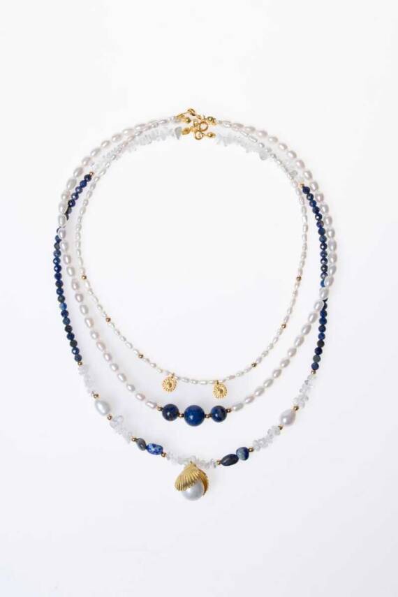 Sertifikalı İnci, Lapis Lazuli, Hematit Gümüş Aparatlı Doğal Taş Kolye (SK018) - 4