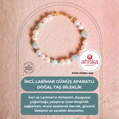 Sertifikalı İnci, Larimar Gümüş Aparatlı Doğal Taş Bileklik (SK056) - Doğal Taş (1)