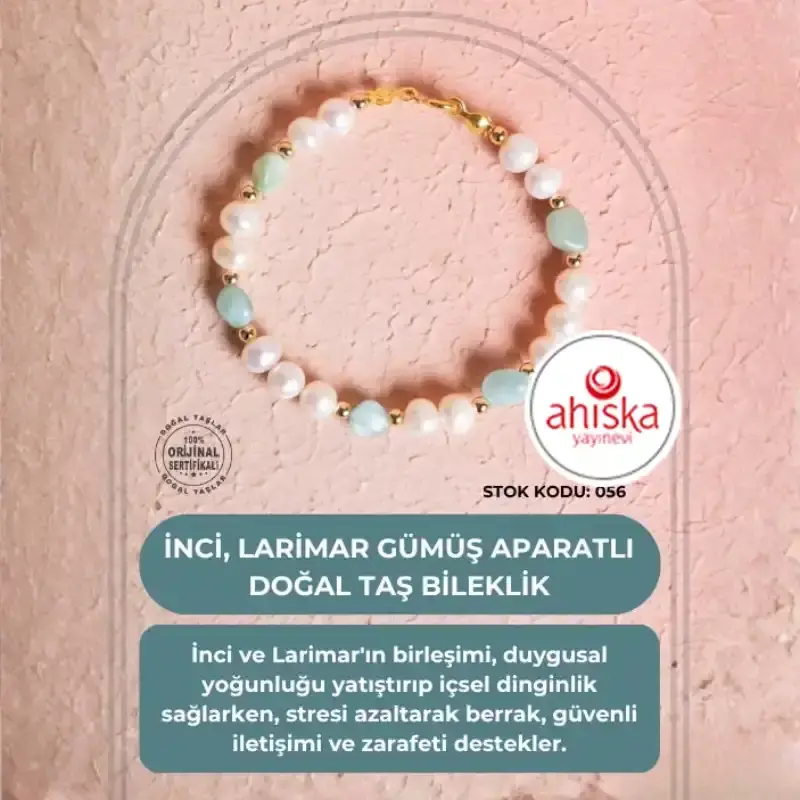 Sertifikalı İnci, Larimar Gümüş Aparatlı Doğal Taş Bileklik (SK056) - 2