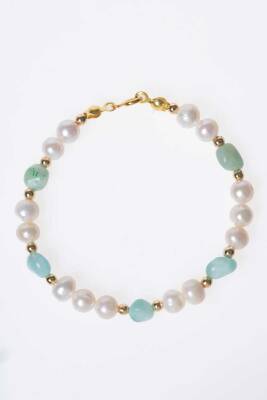 Sertifikalı İnci, Larimar Gümüş Aparatlı Doğal Taş Bileklik (SK056) - 6