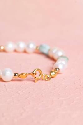 Sertifikalı İnci, Larimar Gümüş Aparatlı Doğal Taş Bileklik (SK:056) - 3