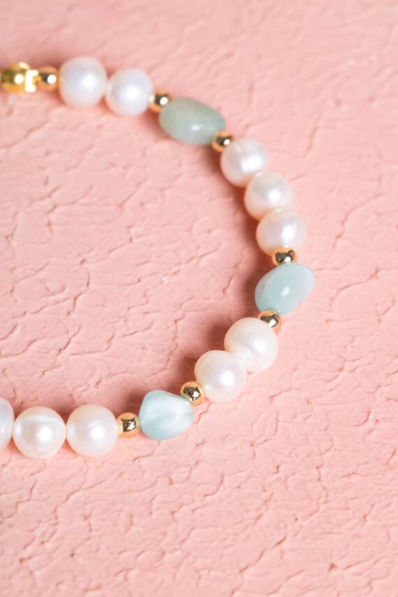 Sertifikalı İnci, Larimar Gümüş Aparatlı Doğal Taş Bileklik (SK:056) - 5