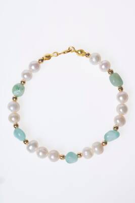 Sertifikalı İnci, Larimar Gümüş Aparatlı Doğal Taş Bileklik (SK:056) - 6