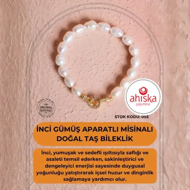 Sertifikalı İnci Misinalı Gümüş Aparatlı Doğal Taş Bileklik (SK055) - 2