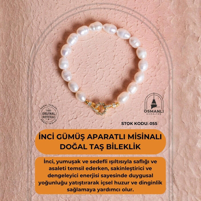 Sertifikalı İnci Misinalı Gümüş Aparatlı Doğal Taş Bileklik (SK:055) - 2