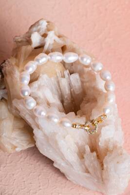 Sertifikalı İnci Misinalı Gümüş Aparatlı Doğal Taş Bileklik (SK:055) - 5