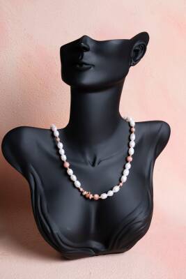 Sertifikalı İnci, Rodokrozit, Hematit Doğal Taş Kolye (SK:046) - 3