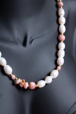 Sertifikalı İnci, Rodokrozit, Hematit Doğal Taş Kolye (SK:046) - 4