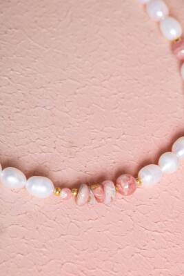 Sertifikalı İnci, Rodokrozit, Hematit Doğal Taş Kolye (SK:046) - 5