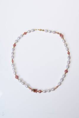 Sertifikalı İnci, Rodokrozit, Hematit Doğal Taş Kolye (SK:046) - 6