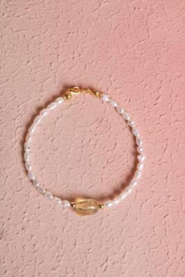 Sertifikalı İnci, Sitrin Gümüş Kapama Doğal Taş Bileklik (SK:068) - Osmanlı Doğal Taş