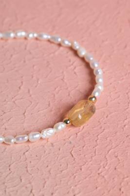 Sertifikalı İnci, Sitrin Gümüş Kapama Doğal Taş Bileklik (SK:068) - 3