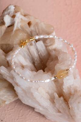 Sertifikalı İnci, Sitrin Gümüş Kapama Doğal Taş Bileklik (SK:068) - 5