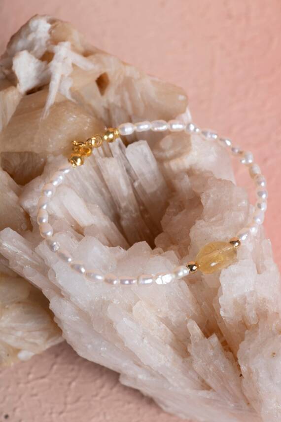 Sertifikalı İnci, Sitrin Gümüş Kapama Doğal Taş Bileklik (SK:068) - 5