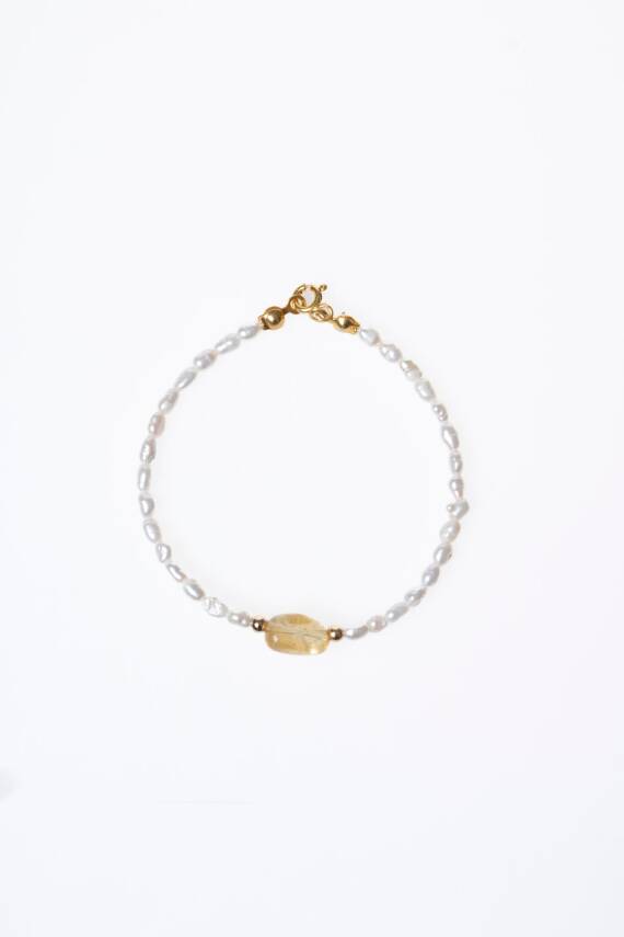 Sertifikalı İnci, Sitrin Gümüş Kapama Doğal Taş Bileklik (SK:068) - 6