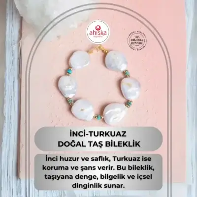 Sertifikalı İnci, Turkuaz Doğal Taş Bileklik - Doğal Taş (1)