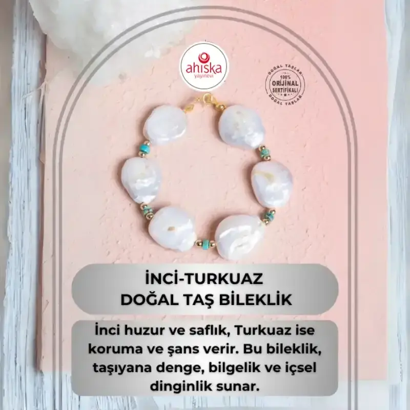 Sertifikalı İnci, Turkuaz Doğal Taş Bileklik - 2