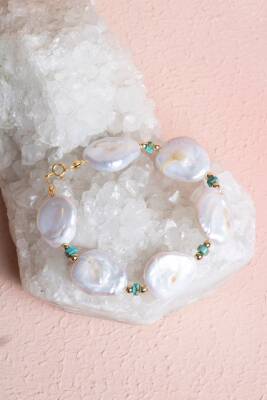 Sertifikalı İnci, Turkuaz Doğal Taş Bileklik - 2