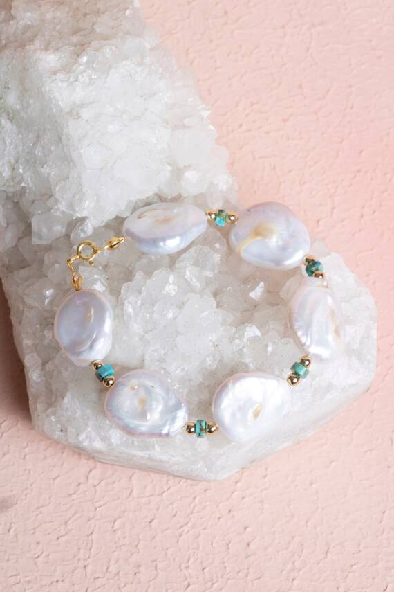 Sertifikalı İnci, Turkuaz Doğal Taş Bileklik - 2