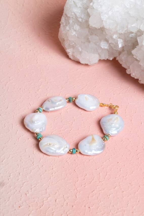 Sertifikalı İnci, Turkuaz Doğal Taş Bileklik - 3