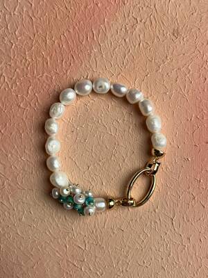 Sertifikalı İnci, Turkuaz Zirkon Aparatlı Gümüş Detaylı Doğal Taş Bileklik (SK:441) - 4