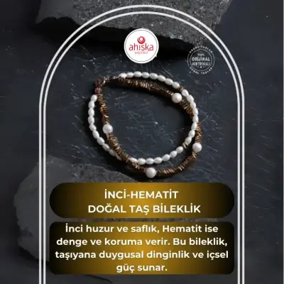 Sertifikalı İnci ve Hematit Detaylı Doğaltaş Bileklik - Doğal Taş (1)