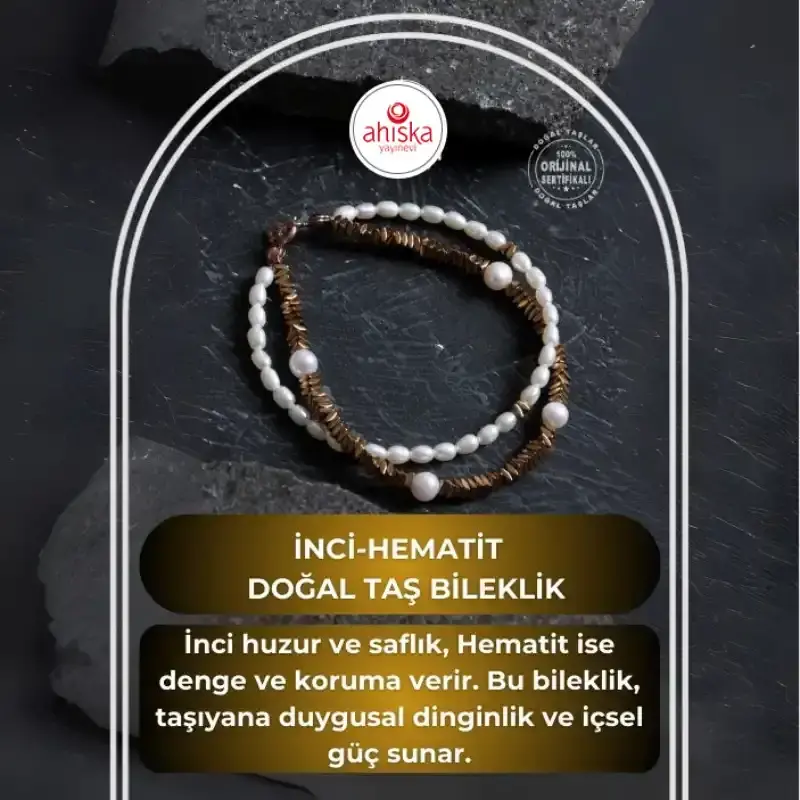 Sertifikalı İnci ve Hematit Detaylı Doğaltaş Bileklik - 2