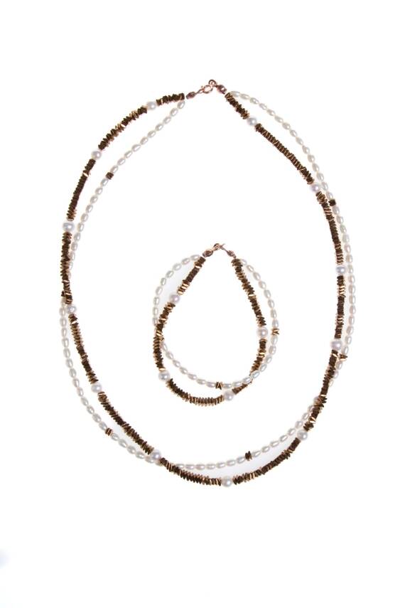 Sertifikalı İnci ve Hematit Doğaltaş Kolye - 1