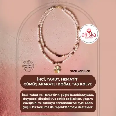 Sertifikalı İnci, Yakut, Hematit Gümüş Aparatlı Doğal Taş Kolye (SK019) - Doğal Taş (1)