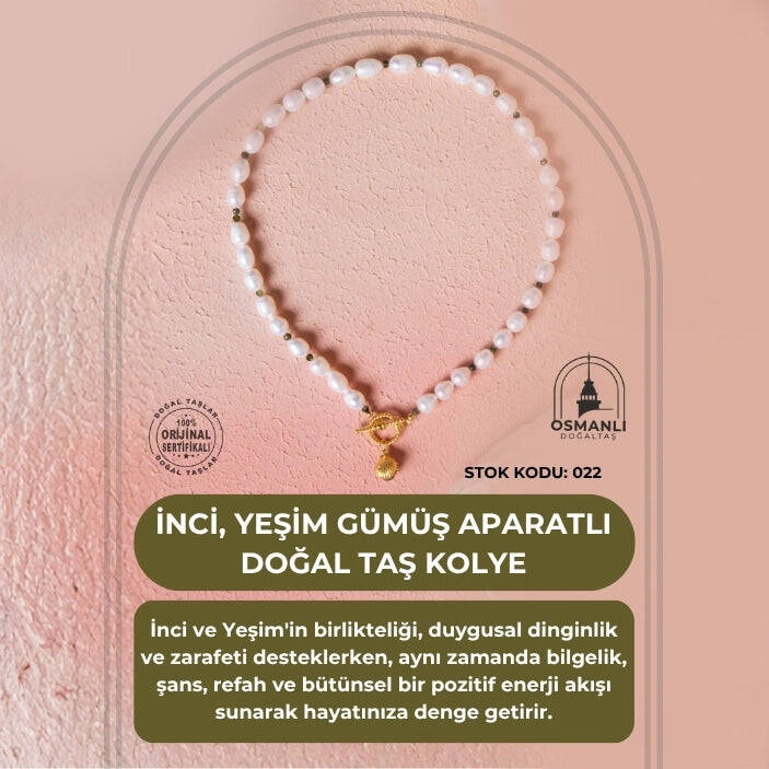 Sertifikalı İnci, Yeşim Gümüş Aparatlı Doğal Taş Kolye (SK:022) - 2